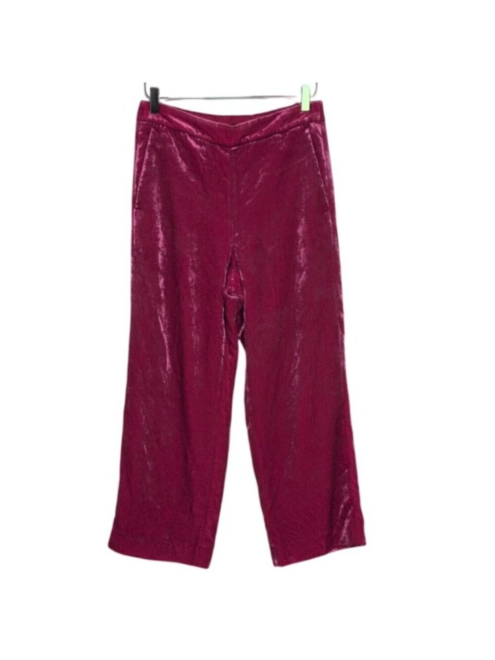 J Crew Velvet Pants Womens Size 8 Magenta Pink Pull On High Waisted Straight Leg